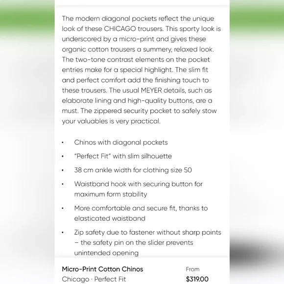 NWT Meyer Micro-Print Organic Cotton Chinos Chicago in blue - Picture 6 of 7